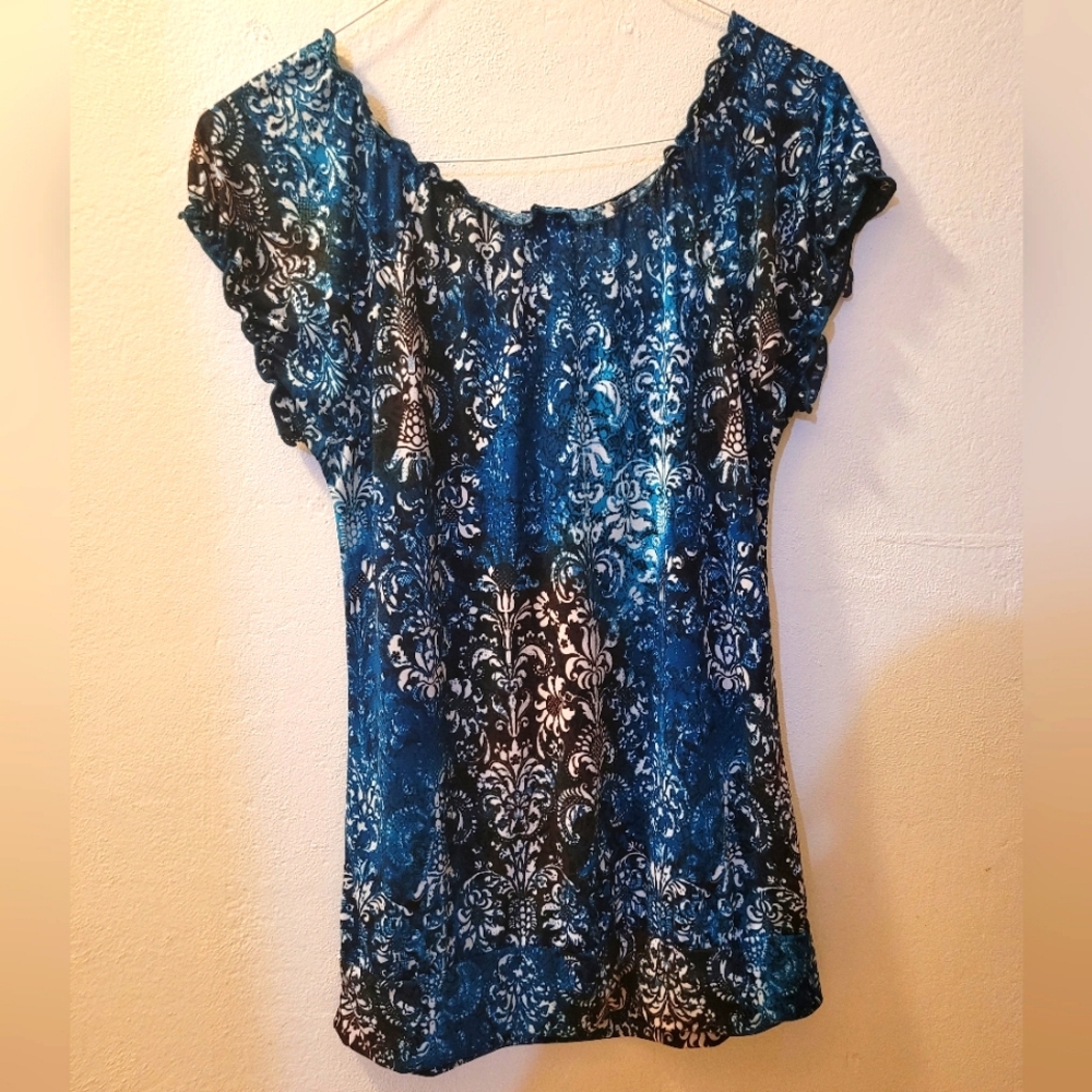 AGENDA Y2k Off Shoulder keyhole Tie sz Large Top - Picture 7 of 7
